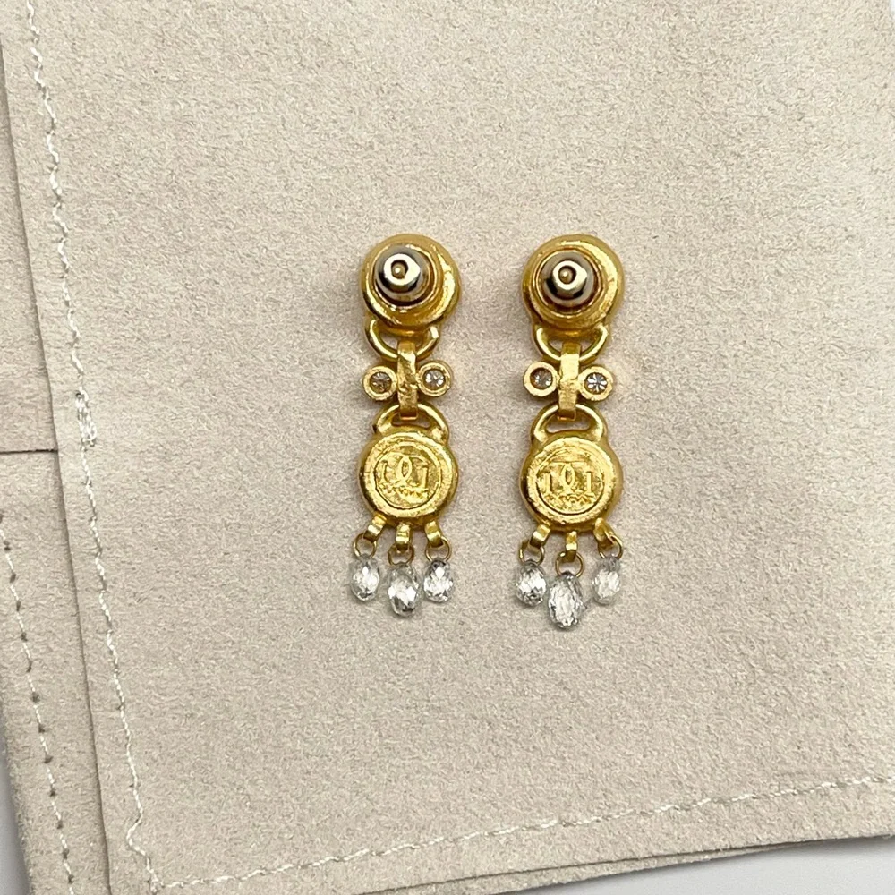 24K Yellow Gold and Diamond Earrings Designed and Hand Made by Gurhan Couture - Picture 5 of 11